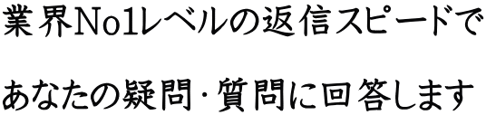 業界No1レベルの返信スピードで あなたの疑問・質問に回答します